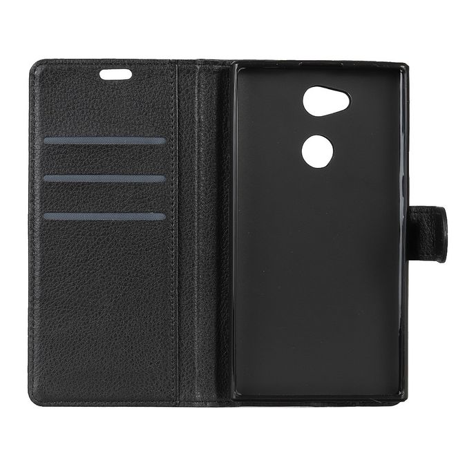 Sony Xperia XA2 Ultra Handy Hülle - Bookcover aus Leder - mit Litchitextur und Standfunktion - schwarz