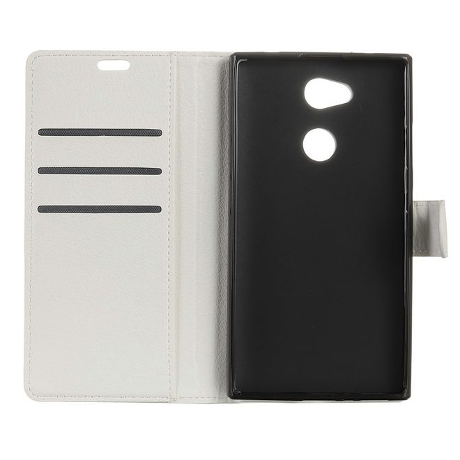 Sony Xperia XA2 Ultra Handy Hülle - Bookcover aus Leder - mit Litchitextur und Standfunktion - weiss