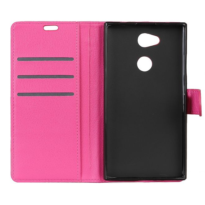 Sony Xperia XA2 Ultra Handy Hülle - Bookcover aus Leder - mit Litchitextur und Standfunktion - rosa