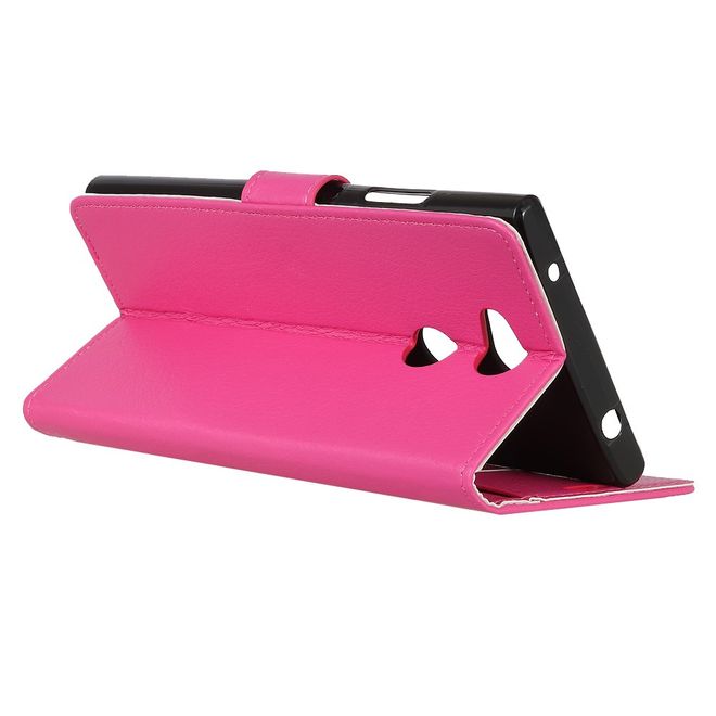 Sony Xperia XA2 Ultra Handy Hülle - Bookcover aus Leder - mit Litchitextur und Standfunktion - rosa