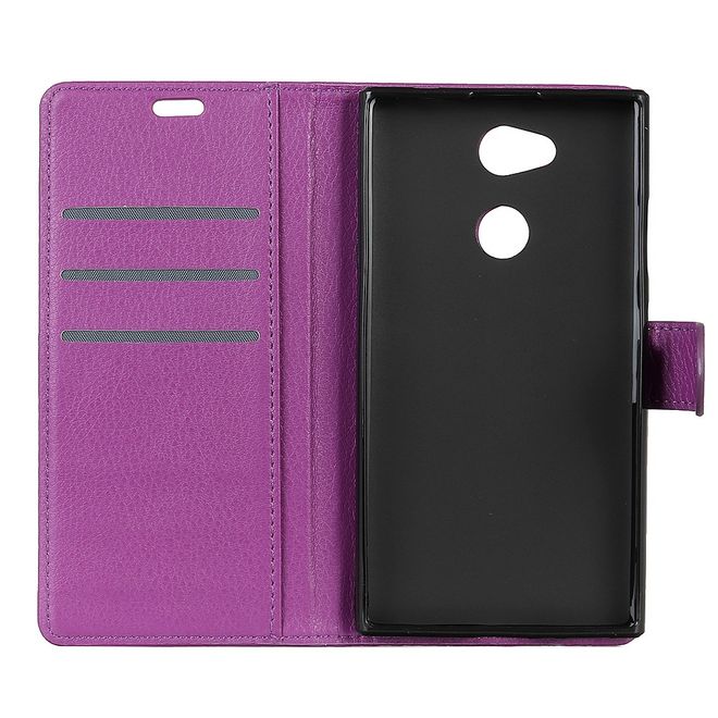 Sony Xperia XA2 Ultra Handy Hülle - Bookcover aus Leder - mit Litchitextur und Standfunktion - purpur