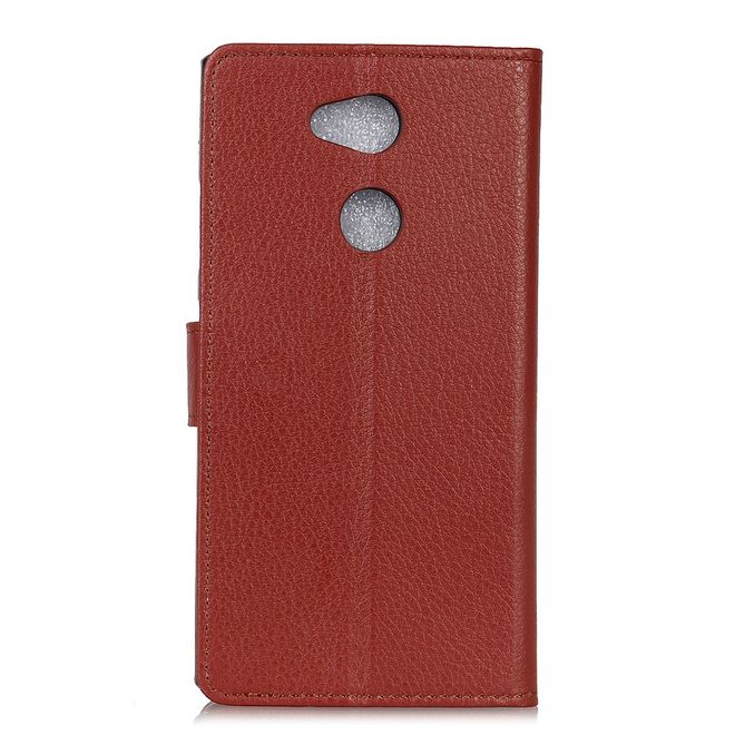 Sony Xperia XA2 Ultra Handy Hülle - Bookcover aus Leder - mit Litchitextur und Standfunktion - braun