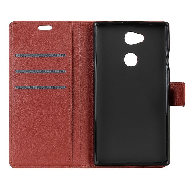 Sony Xperia XA2 Ultra Handy Hülle - Bookcover aus Leder - mit Litchitextur und Standfunktion - braun