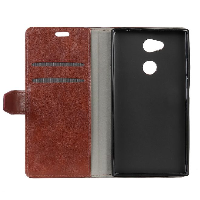 Sony Xperia XA2 Ultra Handy Case - Crazy Horse Leder Hülle - mit Standfunktion - braun