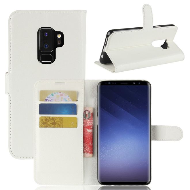 Samsung Galaxy S9 Plus Handy Hülle - Bookcover aus Leder - mit Standfunktion - weiss