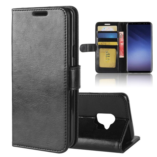 Samsung Galaxy S9 Handy Hülle - Crazy Horse Leder Cover - mit Standfunktion - schwarz