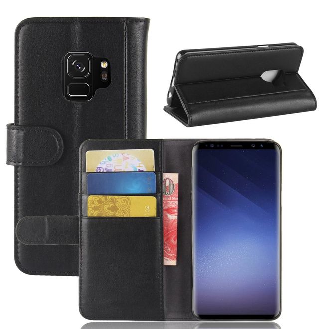 Samsung Galaxy S9 Handy Hülle - Case aus echtem Spaltleder - mit Magnetverschluss - schwarz