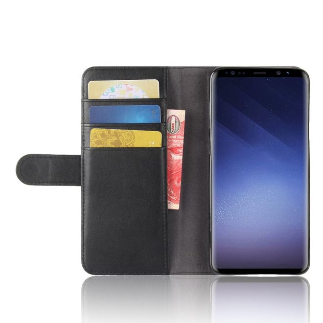 Samsung Galaxy S9 Plus Handy Hülle - Case aus echtem Spaltleder - mit Magnetverschluss - schwarz