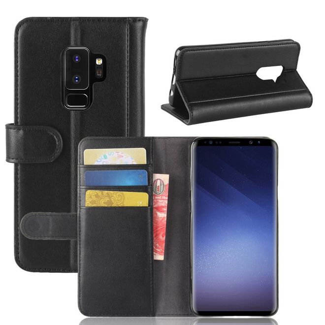 Samsung Galaxy S9 Plus Handy Hülle - Case aus echtem Spaltleder - mit Magnetverschluss - schwarz