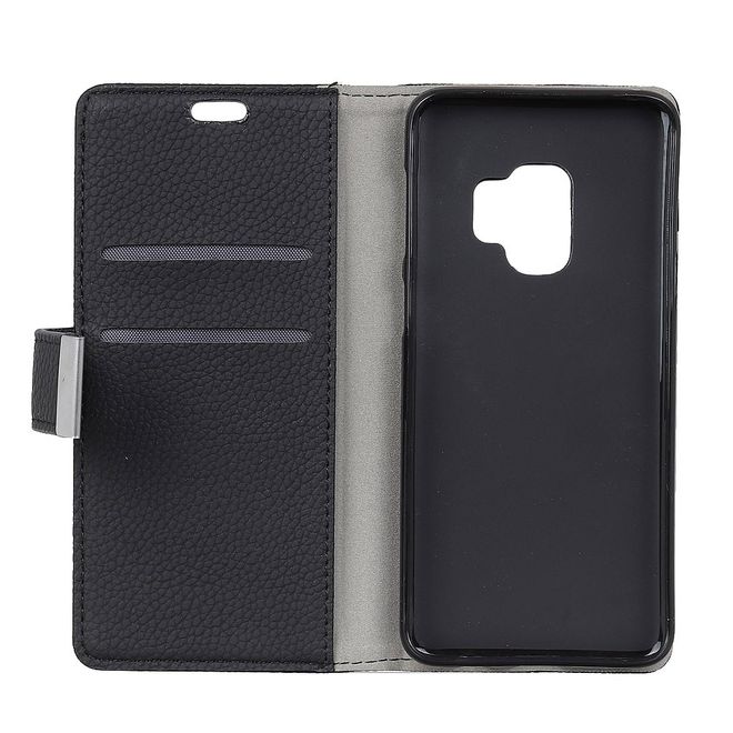 Samsung Galaxy S9 Plus Handyhülle - Bookcover aus Leder - mit Litchitextur und Standfunktion - schwarz