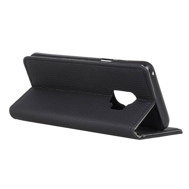 Samsung Galaxy S9 Plus Handyhülle - Bookcover aus Leder - mit Litchitextur und Standfunktion - schwarz