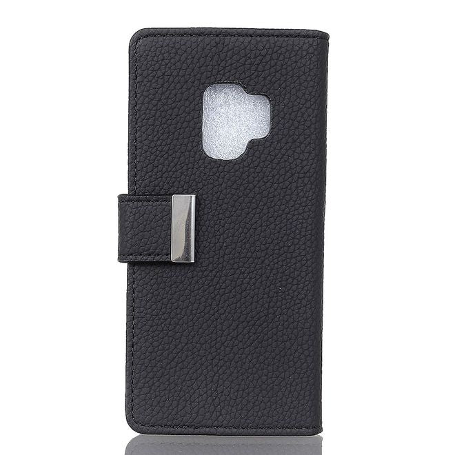 Samsung Galaxy S9 Plus Handyhülle - Bookcover aus Leder - mit Litchitextur und Standfunktion - schwarz