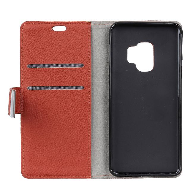 Samsung Galaxy S9 Plus Handyhülle - Bookcover aus Leder - mit Litchitextur und Standfunktion - braun