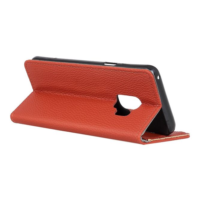 Samsung Galaxy S9 Plus Handyhülle - Bookcover aus Leder - mit Litchitextur und Standfunktion - braun
