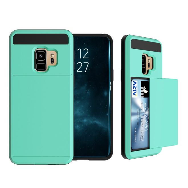 Samsung Galaxy S9 Hülle - Case aus elastischem und hartem Plastik - mit Kartenfach - cyan