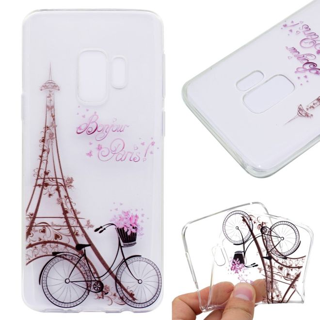 Samsung Galaxy S9 Plus Handy Case - Hülle aus elastischem TPU Plastik - Eiffelturm und Fahrrad