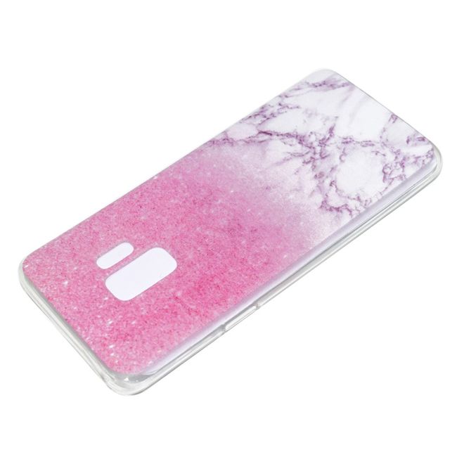Samsung Galaxy S9 Plus Handy Case - Hülle aus elastischem TPU Plastik - pinkes Marmormuster
