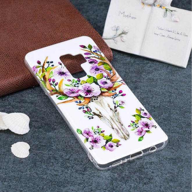 Samsung Galaxy S9 Handy Hülle - Fluoreszierendes Case aus flexiblem Plastik - Elch mit Blumen