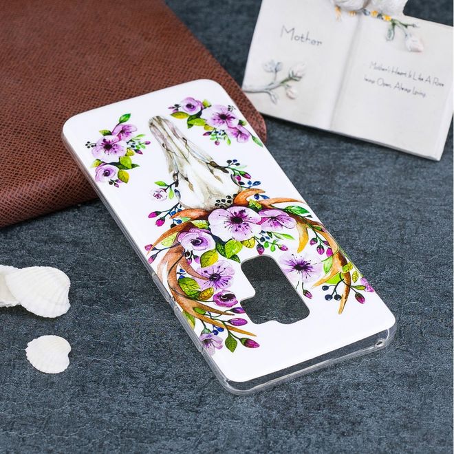 Samsung Galaxy S9 Handy Hülle - Fluoreszierendes Case aus flexiblem Plastik - Elch mit Blumen