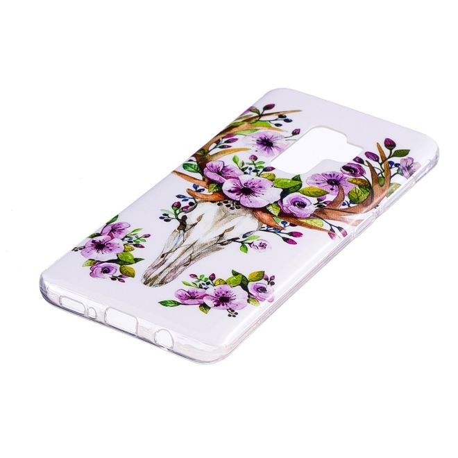 Samsung Galaxy S9 Plus Handy Hülle - Fluoreszierendes Case aus flexiblem Plastik - Elch mit Blumen