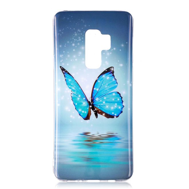 Samsung Galaxy S9 Plus Handy Hülle - Fluoreszierendes Case aus flexiblem Plastik - wunderschöner, blauer Schmetterling