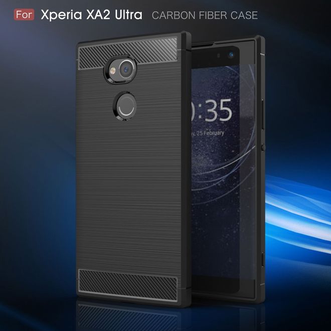 Sony Xperia XA2 Ultra Handy Hülle - TPU Softcase - mit Carbon Muster - schwarz