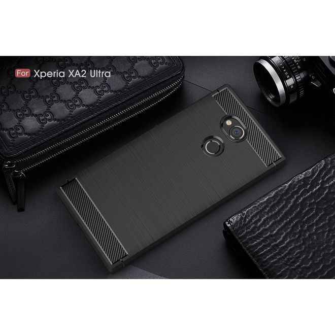 Sony Xperia XA2 Ultra Handy Hülle - TPU Softcase - mit Carbon Muster - schwarz
