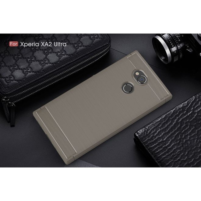 Sony Xperia XA2 Ultra Handy Hülle - TPU Softcase - mit Carbon Muster - grau