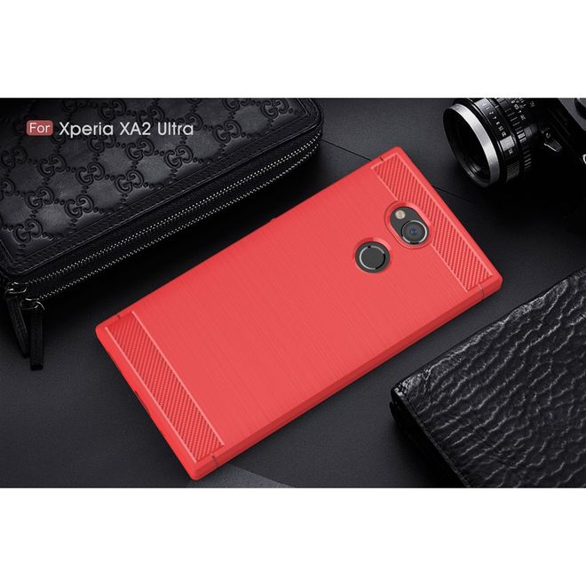 Sony Xperia XA2 Ultra Handy Hülle - TPU Softcase - mit Carbon Muster - rot