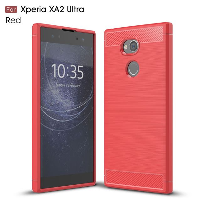 Sony Xperia XA2 Ultra Handy Hülle - TPU Softcase - mit Carbon Muster - rot