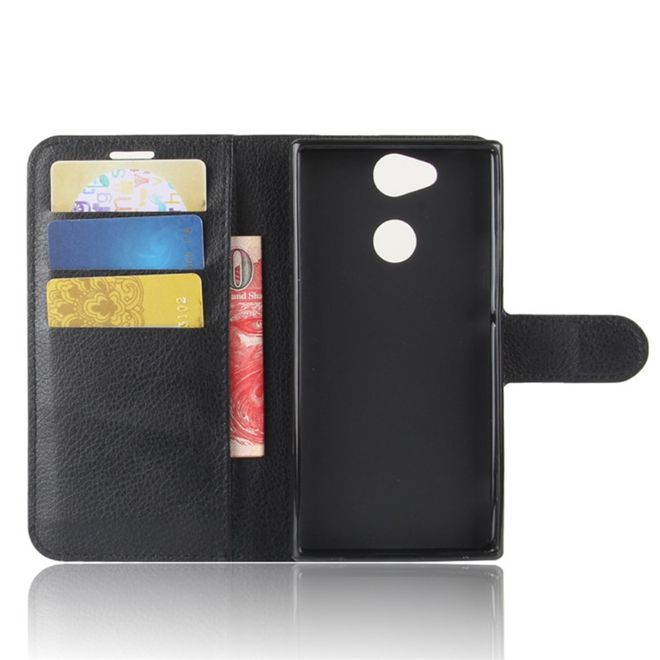 Sony Xperia XA2 Handy Hülle - Leder Bookcover - mit Litchitextur und Standfunktion - schwarz