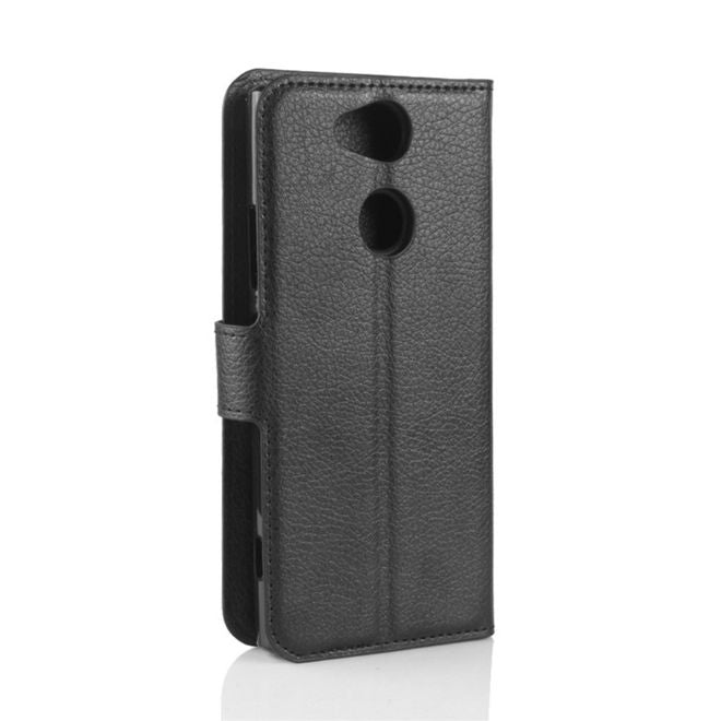 Sony Xperia XA2 Handy Hülle - Leder Bookcover - mit Litchitextur und Standfunktion - schwarz