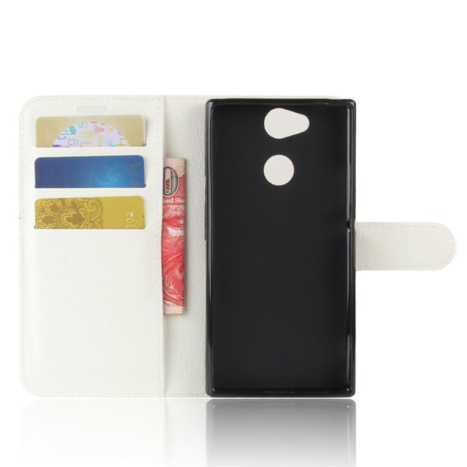 Sony Xperia XA2 Handy Hülle - Leder Bookcover - mit Litchitextur und Standfunktion - weiss