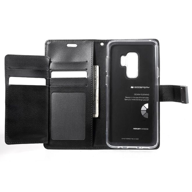 Goospery - Cover für Samsung Galaxy S9 Plus - Handyhülle aus Leder - Rich Diary Series - schwarz