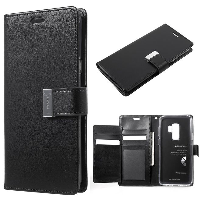 Goospery - Cover für Samsung Galaxy S9 Plus - Handyhülle aus Leder - Rich Diary Series - schwarz