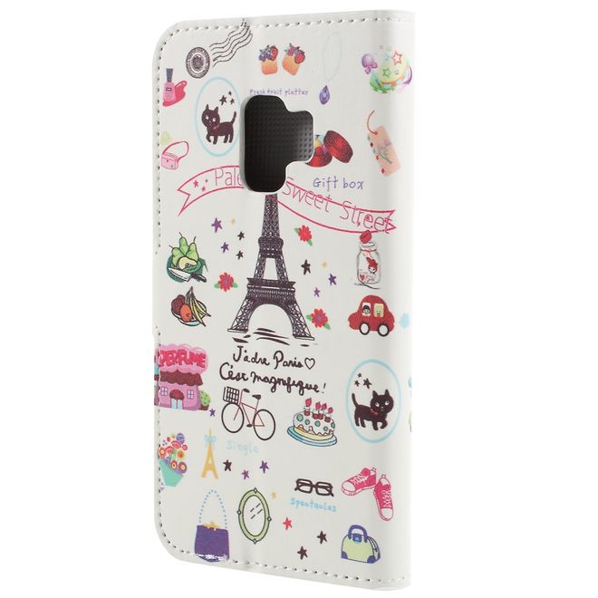 Samsung Galaxy S9 Handy Hülle - Bookcover aus Leder - Eiffelturm und kleine Sujets