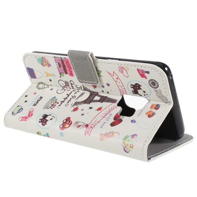 Samsung Galaxy S9 Handy Hülle - Bookcover aus Leder - Eiffelturm und kleine Sujets