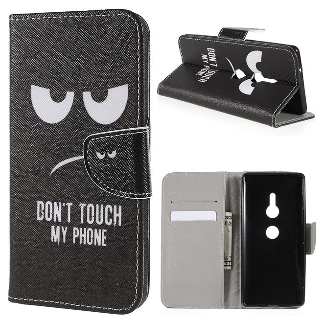 Sony Xperia XZ2 Handyhülle - Bookcover aus Leder - fieses Smiley und Spruch