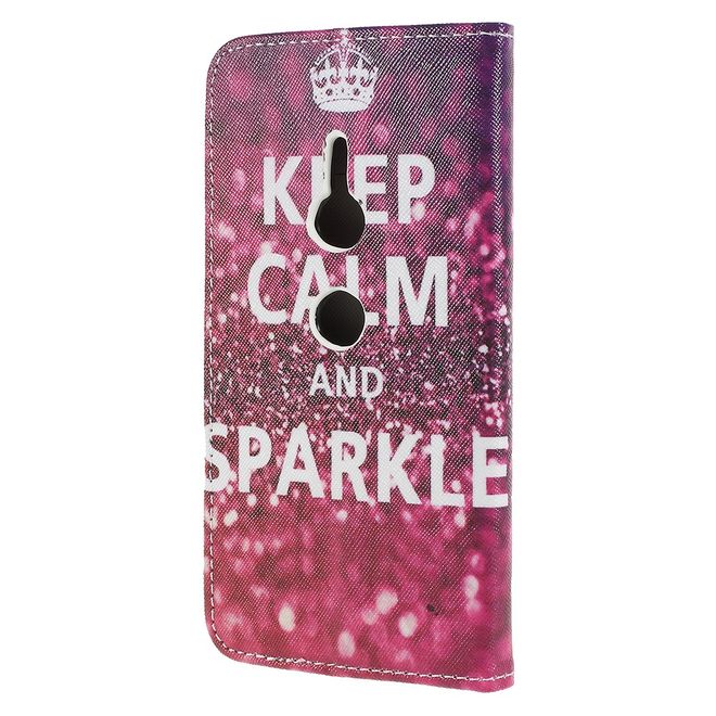 Sony Xperia XZ2 Handyhülle - Bookcover aus Leder - Glitter Muster und Spruch