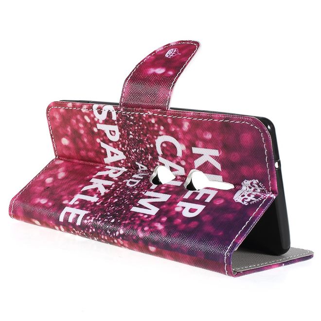 Sony Xperia XZ2 Handyhülle - Bookcover aus Leder - Glitter Muster und Spruch