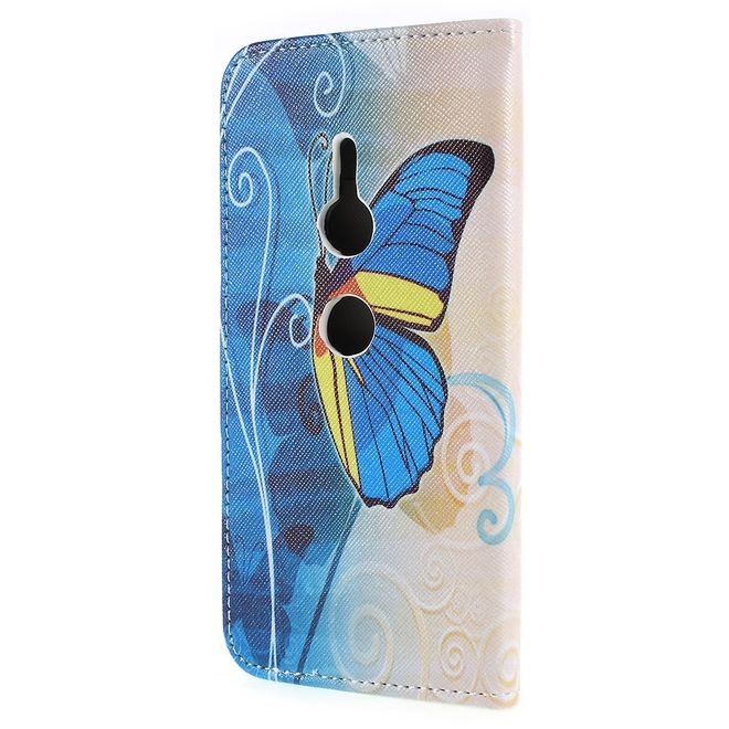Sony Xperia XZ2 Handyhülle - Bookcover aus Leder - blauer Schmetterling