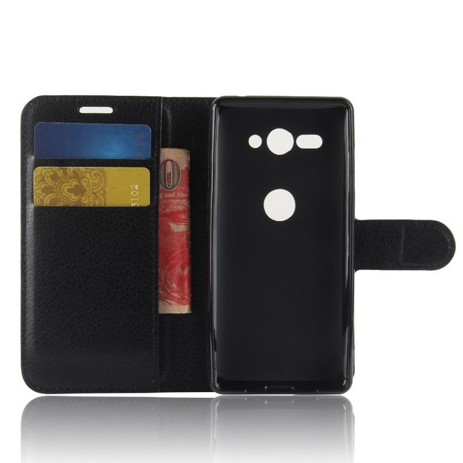 Sony Xperia XZ2 Compact Handy Hülle - Case aus Leder - mit Standfunktion und Litchitextur - schwarz