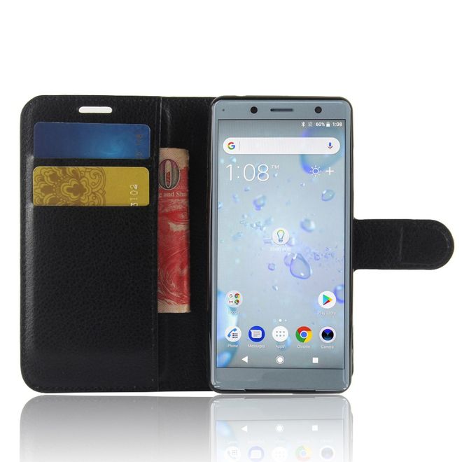 Sony Xperia XZ2 Compact Handy Hülle - Case aus Leder - mit Standfunktion und Litchitextur - schwarz