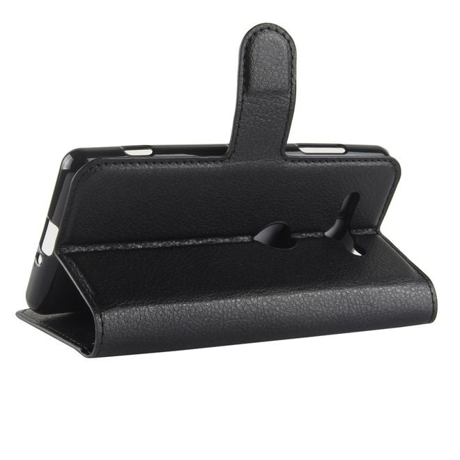 Sony Xperia XZ2 Compact Handy Hülle - Case aus Leder - mit Standfunktion und Litchitextur - schwarz