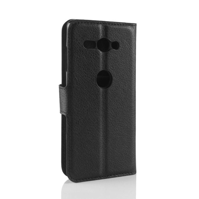 Sony Xperia XZ2 Compact Handy Hülle - Case aus Leder - mit Standfunktion und Litchitextur - schwarz