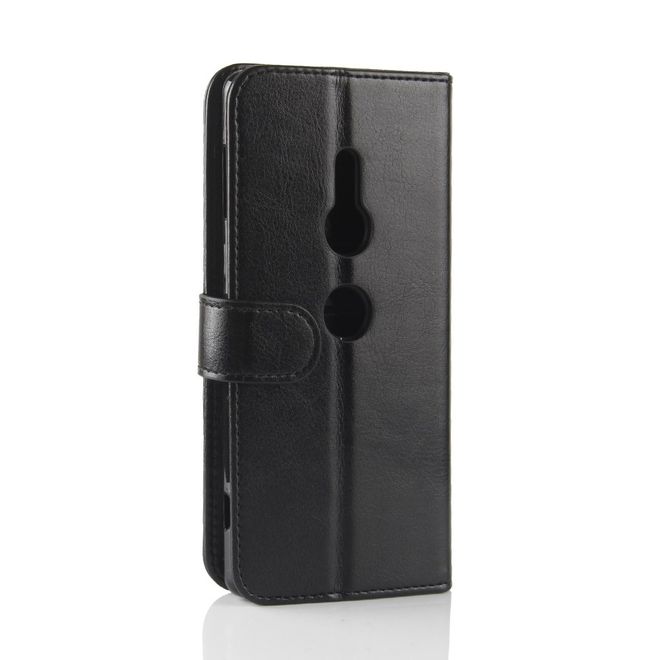 Sony Xperia XZ2 Handy Hülle - Crazy Horse Leder Bookcover - mit Magnetverschluss - schwarz