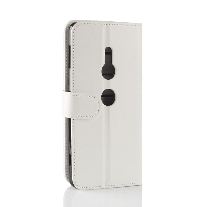 Sony Xperia XZ2 Handy Hülle - Crazy Horse Leder Bookcover - mit Magnetverschluss - weiss