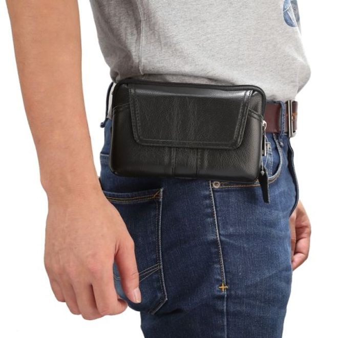 Universelle Handytasche in Echtleder mit Gürtelschlaufe - für Handys bis 6 Zoll - schwarz