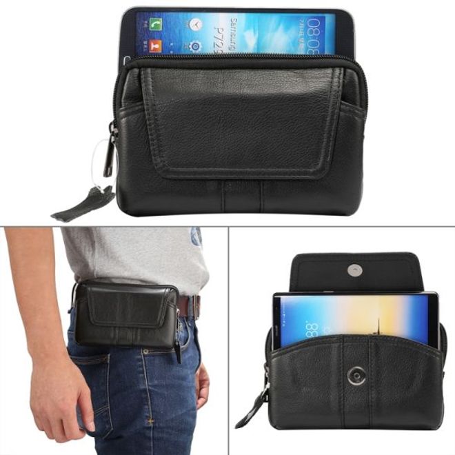 Universelle Handytasche in Echtleder mit Gürtelschlaufe - für Handys bis 6 Zoll - schwarz