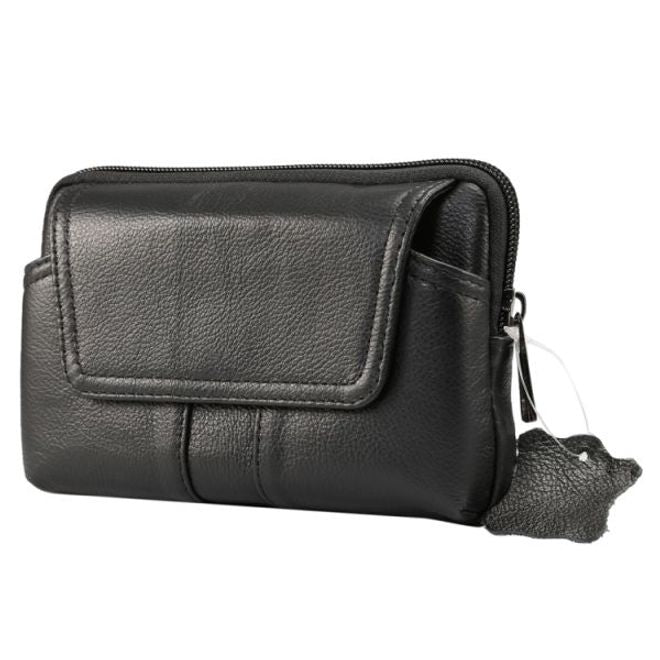 Universelle Handytasche in Echtleder mit Gürtelschlaufe - für Handys bis 6 Zoll - schwarz